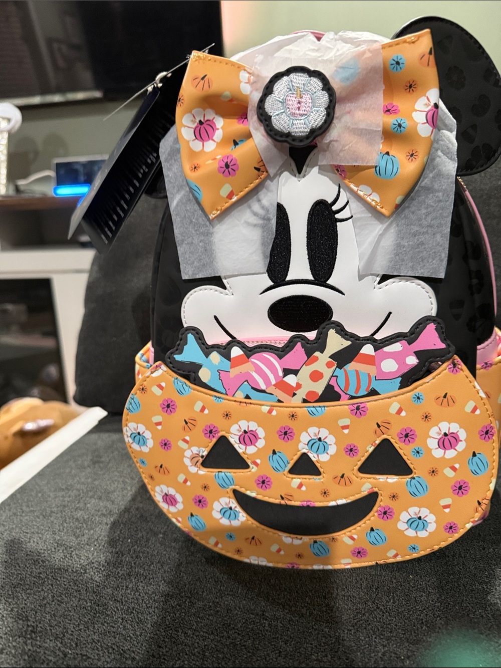 Loungefly Minnie Pumpkin Bow Kids Backpack - Orange, Black, Pink, Blue